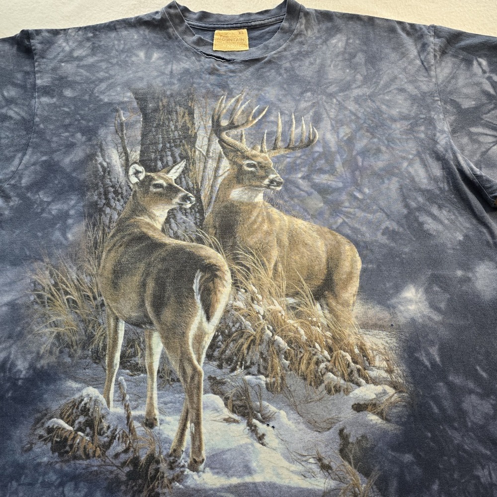 VTG 1998 The Mountain Deer T Shirt XL Blue Tie Dye Distressed Thrashed Grunge...